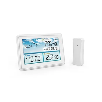 Беспроводная цифровая метеостанция, цветной ЖК-дисплей, термометр, гигрометр, Датчик прогноза, Календарь точки замерзания (A) Штепсельная вилка ЕС