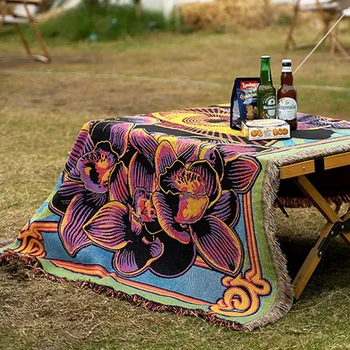 Покрывала с цветочным рисунком листьев для постельного белья, хлопчатобумажные одеяла, креативное интересное эстетичное одеяло, коврик для пикника на природе