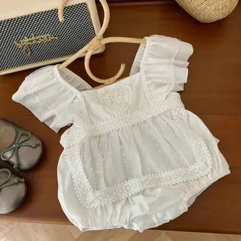 Летний комбинезон для маленьких девочек, белый кружевной тюлевый комбинезон для новорожденных, модная детская одежда
