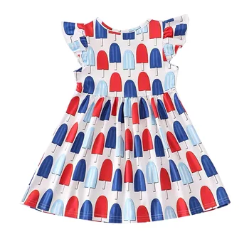 Самое продаваемое платье для девочек-бутиков с кружевными рукавами длиной до колен в повседневном стиле с принтом.