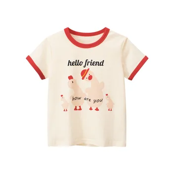 2023 Летняя новая одежда для девочек, футболка с короткими рукавами с милым рисунком утки, Корейская детская одежда от 3 до 8 лет