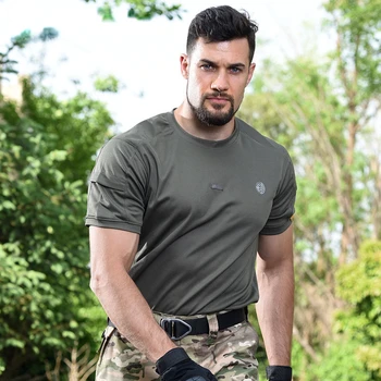 Мужская тактическая футболка, армейские военные шорты с круглым вырезом, быстросохнущие футболки, Спорт на открытом воздухе
