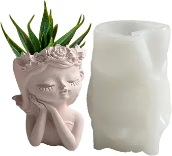 Эпоксидная форма для цветочного горшка с головой девушки - 3D Круглые формы для цветочного горшка для свечи, Минималистичные формы для свечей в вазе для мыловарения, креативные