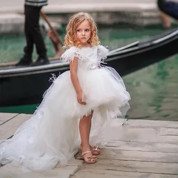Белое свадебное платье принцессы для девочек в цветочек с 3D аппликацией из многоуровневого тюля с платьем для вечеринки по случаю дня рождения для детей Платье для первого причастия