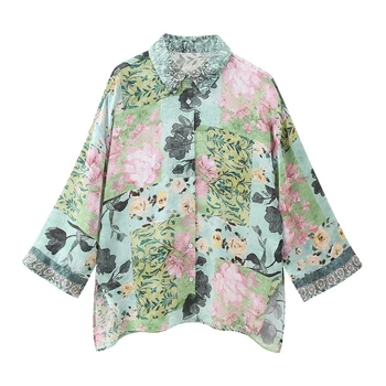 Осенняя новая однобортная рубашка с отворотом, длинными рукавами и цветочным принтом, свободный и универсальный модный повседневный топ для женщин