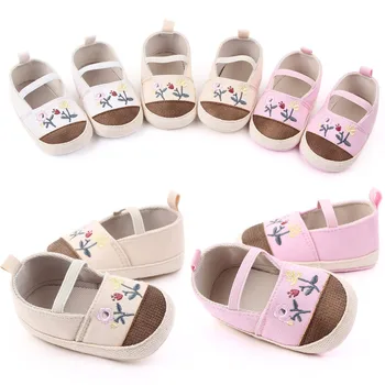 Детская обувь для девочек, дышащая противоскользящая обувь с цветочным принтом, повседневная обувь для прогулок, первые ходунки на мягкой подошве для малышей, обувь для девочек