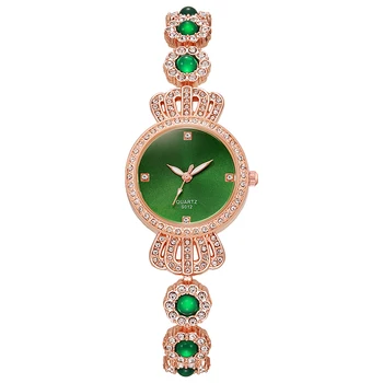 Производители новых женских часов со стразами для внешней торговли, зеленый браслет, кварцевые часы для темпераментных девушек оптом