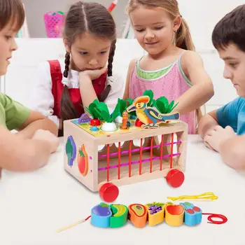 Строительные игрушки для младенцев, деревянные развивающие строительные блоки, редис, набор игрушек для рыбалки с фруктами для малышей, для младенцев