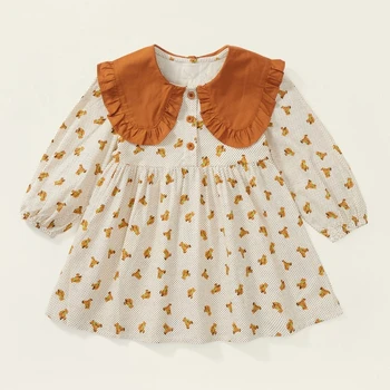 Платье для девочек 2023, Осенняя новая детская одежда, Милое платье принцессы с принтом Корейского Медведя, повседневное платье с длинным рукавом для детей, костюм