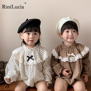 RiniLucia Kid Bodysuit Одежда 2023 Осенний комбинезон для маленьких девочек, комбинезоны для малышей, комбинезон с кружевным принтом в горошек с длинными рукавами для новорожденных девочек