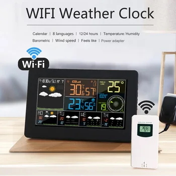 Wi-Fi Метеостанция, Управление приложением, умный Погодный монитор, Температура в помещении и на улице, Влажность, Барометрическая Скорость ветра, Цифровые часы
