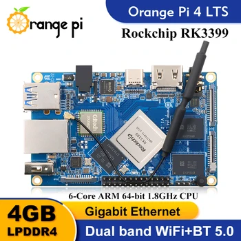 Orange Pi 4 Lts Одноплатный компьютер 4 ГБ оперативной памяти 16 ГБ EMMC Wifi BT5.0 Демонстрационная плата Поддержка Android Ubuntu Debian OS Development Board