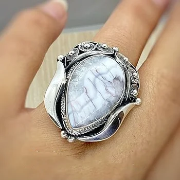 Популярное женское модное элегантное кольцо с синим лунным камнем в стиле Ретро, Свадебное, для помолвки, Ювелирный подарок для вечеринки
