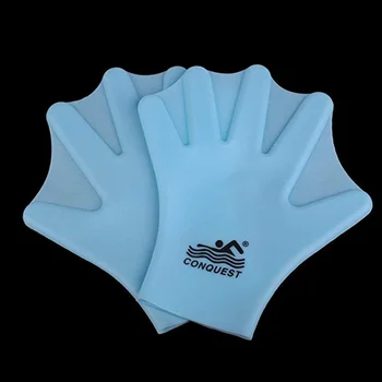 1 пара силиконовых плавательных перчаток с перепонками для плавания в воде, перчатки для плавания с веслом, перчатки для подводного плавания с паутиной для рук (для взрослых, небесно-голубой)