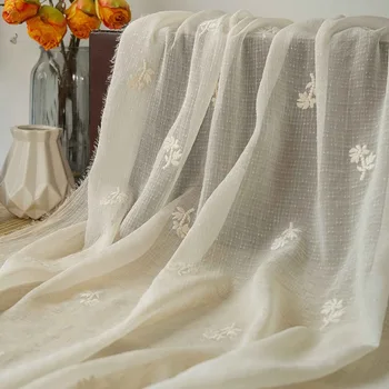 Весенне-летняя светло-абрикосовая шелковая шифоновая ткань с вышивкой для свадебного платья, женская одежда, юбка по метру