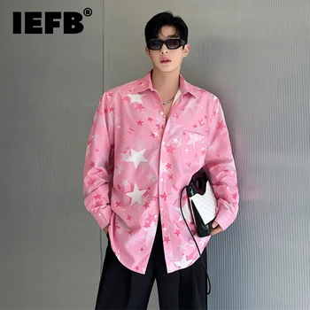 Трендовые рубашки с корейским принтом IEFB, Мужская Розовая Свободная одежда унисекс, Универсальная модная Верхняя элегантность, Мужской повседневный кардиган 9C1605