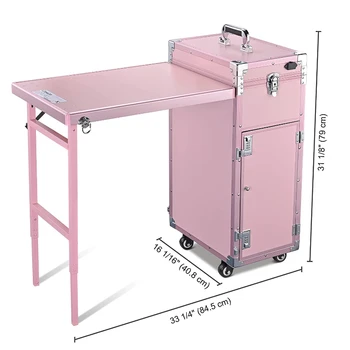 Маникюрный столик розового цвета, рабочее место для маникюра, складной переносной футляр на колесиках