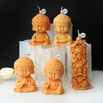 3D мультяшные формы для свечей с Буддой, изготовление монахов своими руками, гипсовая свеча, эпоксидная смола, силиконовая форма для изготовления Будды, домашний декор, подарок для рукоделия