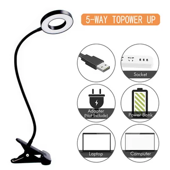 Креативная настольная лампа с USB-зажимом, настольные лампы для чтения для студентов, Универсальная прикроватная лампа с шлангом, 3-тональный светильник с зажимом, настольная лампа