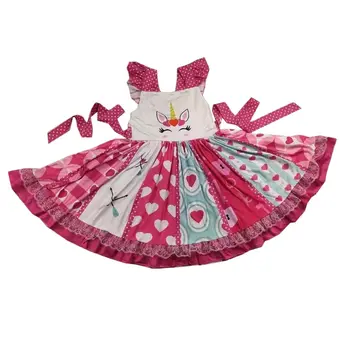 Весенне-летняя Розовая юбка с крупными оборками, Модная детская одежда, Летние платья с рисунком Единорога для девочек с рисунком мультяшек