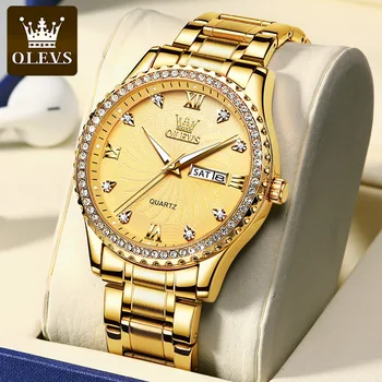 OLEVS 5565 Роскошные кварцевые часы для мужчин, водонепроницаемые, со светящимся дисплеем календаря, мужские наручные часы, модные мужские часы с бриллиантовым циферблатом