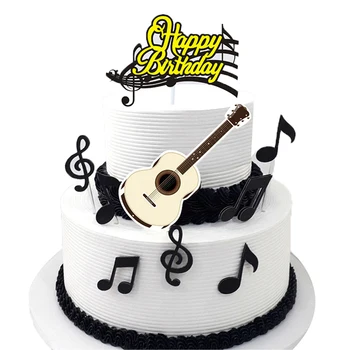 Музыкальная нота из 1 комплекта С Днем Рождения, Мультяшный Топпер для торта, бумажный флаг для кексов, Гитара, детский душ, Выпечка торта на День рождения, украшение вечеринки