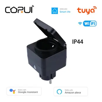 CORUI Tuya WIFI Smart Waterproof Plug 16A Наружная умная розетка EU с монитором питания Alexa Google Home Smart Life App Control