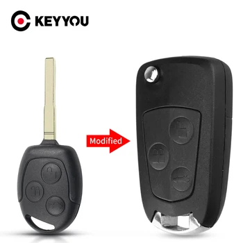 KEYYOU, 3 кнопки дистанционного складывания, откидная крышка для ключей, чехол для Ford Focus Suit Festiva Fusion KA, чехол для автомобильных ключей Fob