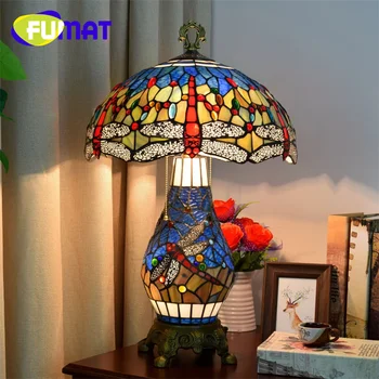 Настольная лампа из витражного стекла FUMAT Tiffany в простом стиле в синюю клетку в стиле арт-деко, гостиная, Кабинет, детская, спальня, ночник