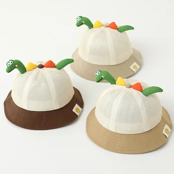 Корейская детская шляпа Летняя сетчатая дышащая Детская солнцезащитная шляпа с динозавром Kawaii, кепка с козырьком, уличная пляжная шляпа, солнцезащитные шляпы для маленьких девочек
