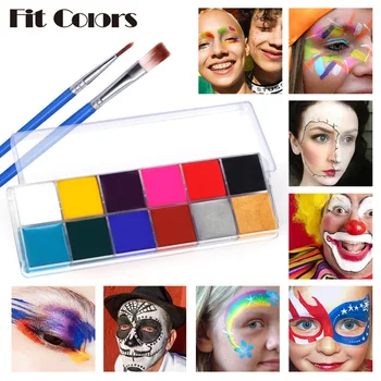12 цветов для раскрашивания лица водорастворимыми красками для рисования тела Пластина для макияжа для бала-маскарада на Хэллоуин