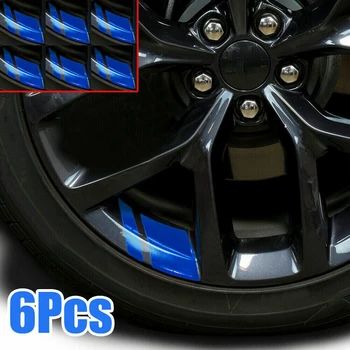 6шт синих светоотражающих водонепроницаемых универсальных виниловых наклеек на обод колеса автомобиля, аксессуары для дисков 16 
