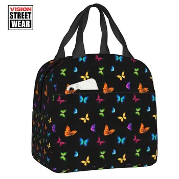 Разноцветные термоизолированные сумки для ланча с бабочками, переносная сумка для ланча для детей, коробка для еды для школьников