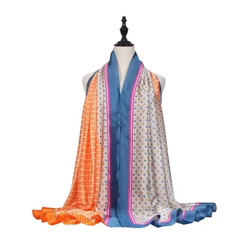 Двухцветный Тонкий летний женский шарф с имитацией шелка с принтом, Весенние солнцезащитные женские шарфы, Шаль, Аксессуар для украшения шеи