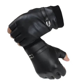 Уличные перчатки из искусственной кожи на полпальца, мужские дышащие теплые Плюс бархатные перчатки без пальцев, уличное снаряжение