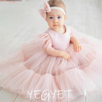Розовое детское платье для первого причастия, пышные оборки, милое платье для вечеринки в честь дня рождения маленькой девочки, милое платье в цветочек для девочки