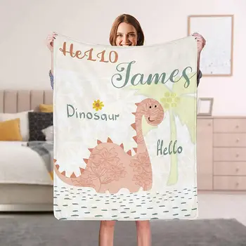 Одеяло с именем динозавра на заказ для мальчиков, девочек, маленьких женщин, флисовое одеяло с персонализированным текстом для детской спальни