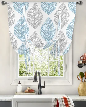 Сине-серая текстура листьев, листья, занавески на окнах, шторы для кухни, гостиной, Регулируемые шторы для карманов
