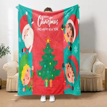 Мягкое уютное одеяло Одеяло для рождественской вечеринки Праздничное Праздничное одеяло Уютный Рождественский диван с принтом Лося, Снежинки, Санта-Клауса на Рождество