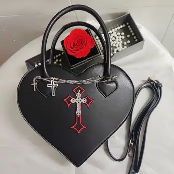 Женская сумочка в готическом стиле Love Heart, сумки Y2k, панк-сумка для горячих девушек, металлическое украшение, женские черные крутые сумки-мессенджеры