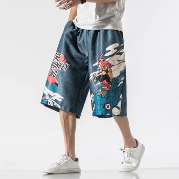 Летние Новые мужские модные свободные шорты, дышащие мужские короткие брюки с эластичной резинкой на талии, мужские повседневные пляжные шорты в стиле хип-хоп с принтом