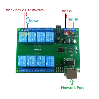 2 В 1 8-канальный модуль реле Ethernet / RS485 Modbus Slave RTU TCP / IP UART Сетевой контроллер Распределительная плата DC 12V