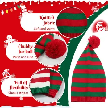 Рождественская шапка, Рождественская вязаная шапка, универсальная полосатая шапка Санта-Клауса, Зеленая Красная шерстяная шапка на открытом воздухе