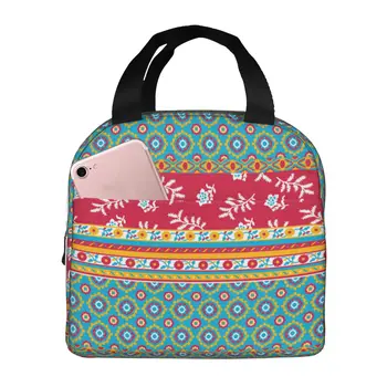 Женская сумка для ланча в полоску с цветами и пейсли, большой многоразовый изолированный ланч-бокс для работы, складная сумка для офиса для взрослых