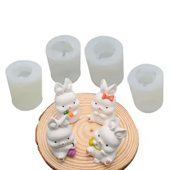 Форма для свечей с кроликом 4шт Силиконовые формы для свечей DIY Формы для пасхального мыла с кроликом для украшения торта, изготовления свечей, ювелирных изделий из эпоксидной смолы