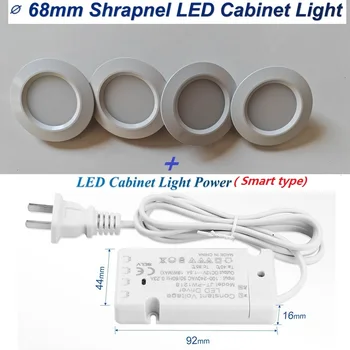 4шт ∅ 68 мм светодиодная лампа Shrapnel под шкафом с источником питания Вход AC 220 В Выход DC 12 В Внутренняя потолочная лампа для гардероба
