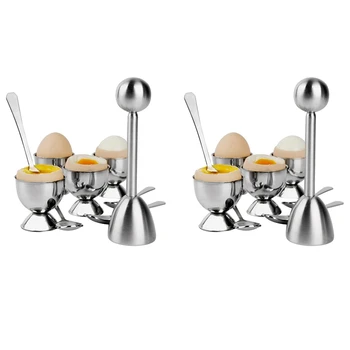 Набор яичных крекеров из нержавеющей стали, держатель для яиц вкрутую, 8 ложек, 8 чашек, 2 формочки для удаления скорлупы
