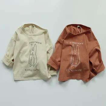 Осенние детские футболки с длинными рукавами 2022 года, футболки с рисунком кролика из мультфильма для маленьких мальчиков и девочек, детская одежда в корейском стиле, повседневные топы