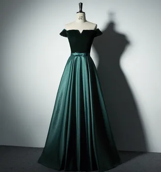 Темно-зеленые вечерние платья с открытыми плечами, длинные Трапециевидные платья длиной до пола с вырезом-капотом, женское Вечернее платье Maxi Formal Vestido