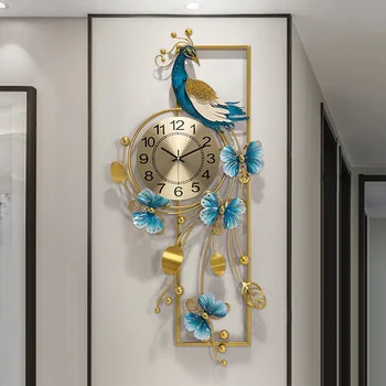Большие Настенные часы с дизайном Павлина, Необычные Тихие Креативные Стильные Настенные Часы, Эстетичное Уникальное Украшение комнаты Relogio De Parede